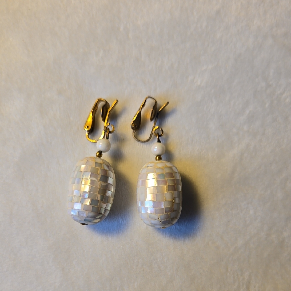 Gold and White Mosaic Earrings